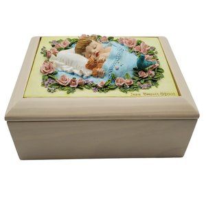 Vintage Jean Everett Wind Up Music Jewelry Box Cradle Song Sleeping Boy Baby